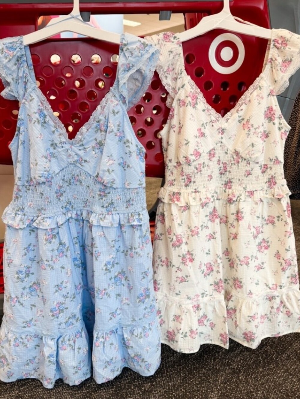Nwt Flutter Sleeve Floral Ruffle-Trim Sundress in Blue